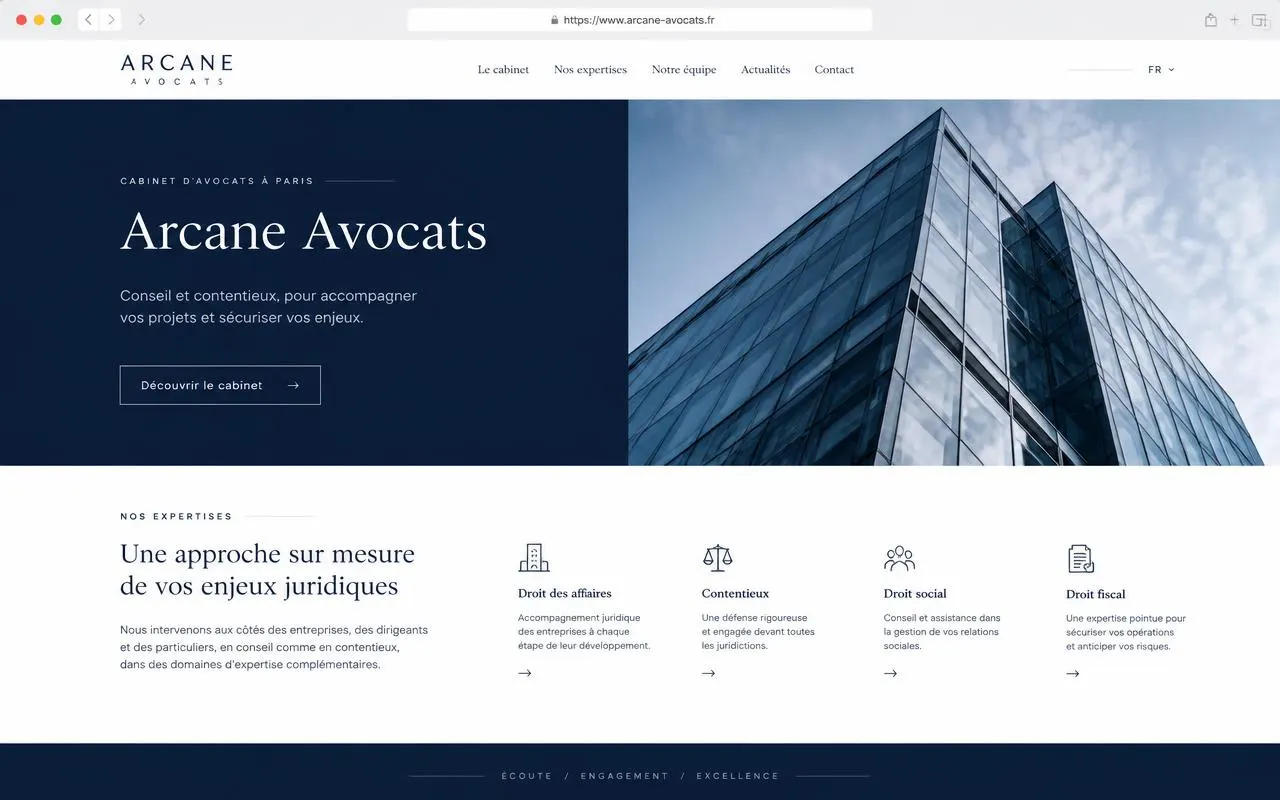 Capture du site Arcane Avocats réalisé par NEW POL — Juridique