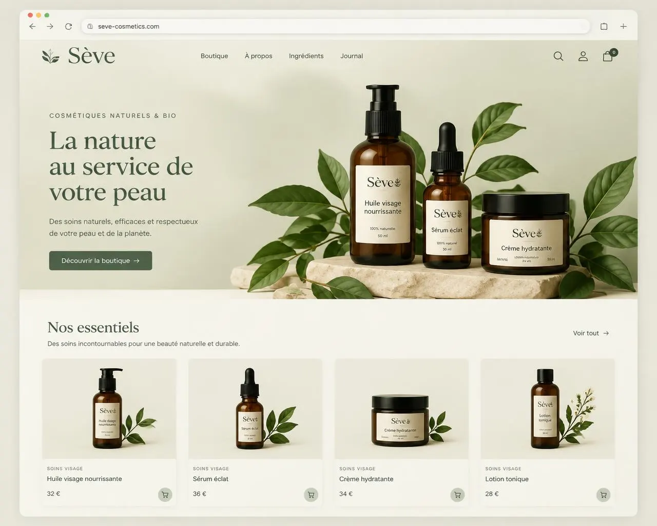 Capture du site Sève réalisé par NEW POL — Cosmétique